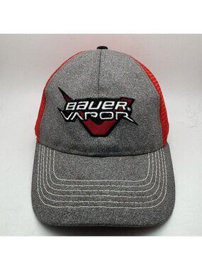 Bauer Vapor Hockey Trucker Hat Cap Grey Red Mesh Adjustable S/M Showcase Apparel